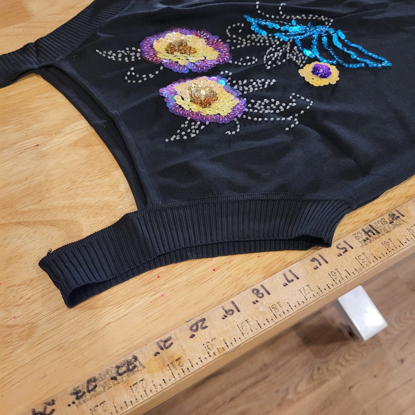 Vintage Cotton Blend Black Beaded Embroidered Knit Tank Sleeveless Sweater
