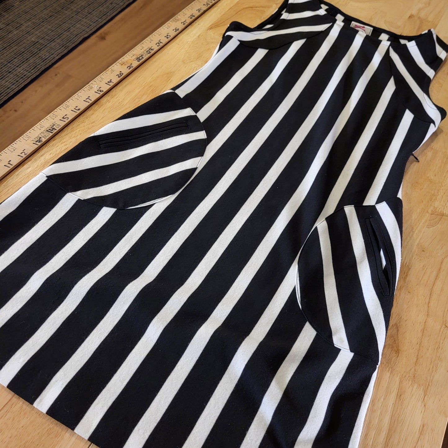 Yoana Baraschi Black & White Striped Bodycon Midi Pencil Dress Pocket Sleeveless