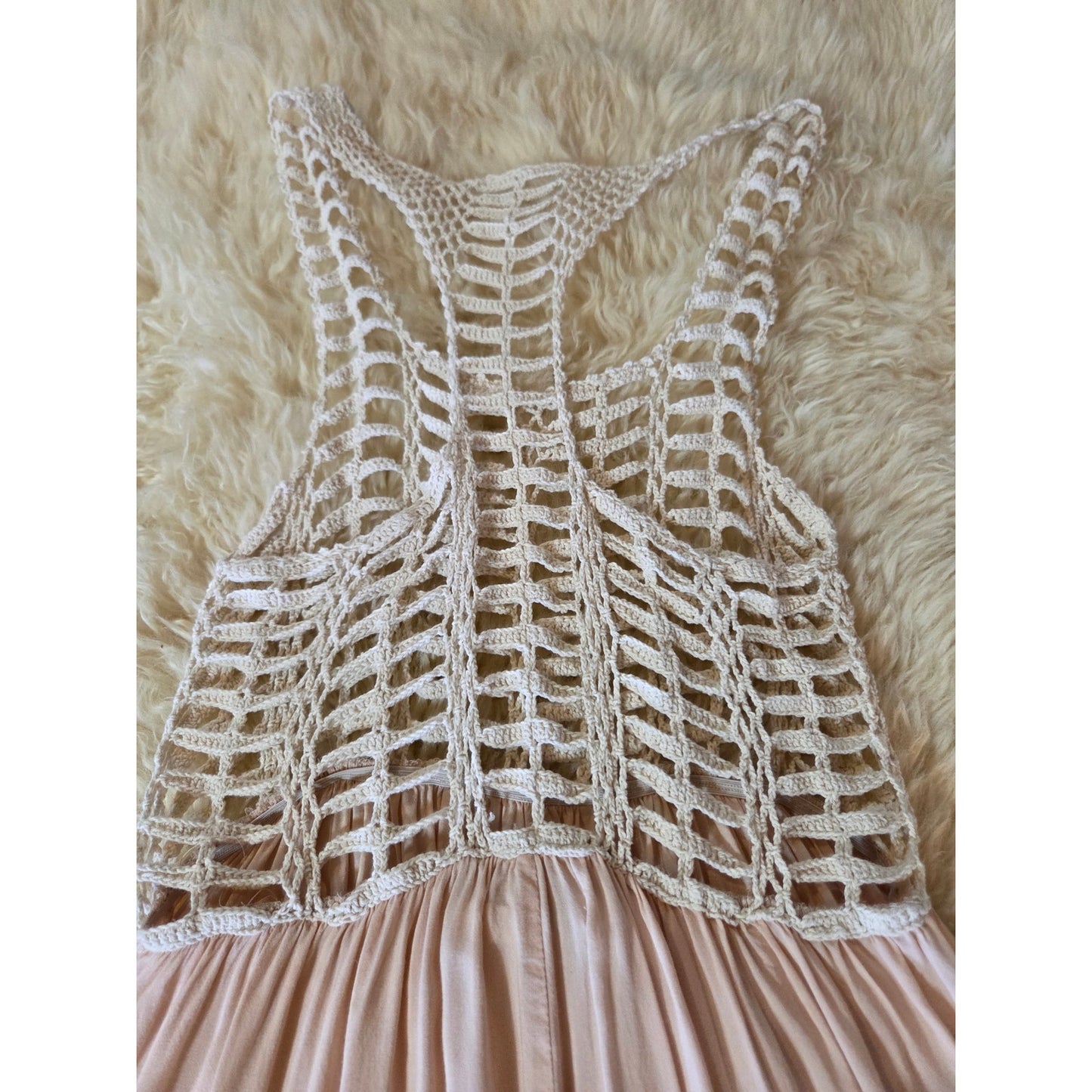 Millau rayon blend pink Satin dress crochet top tank sleeveless medium