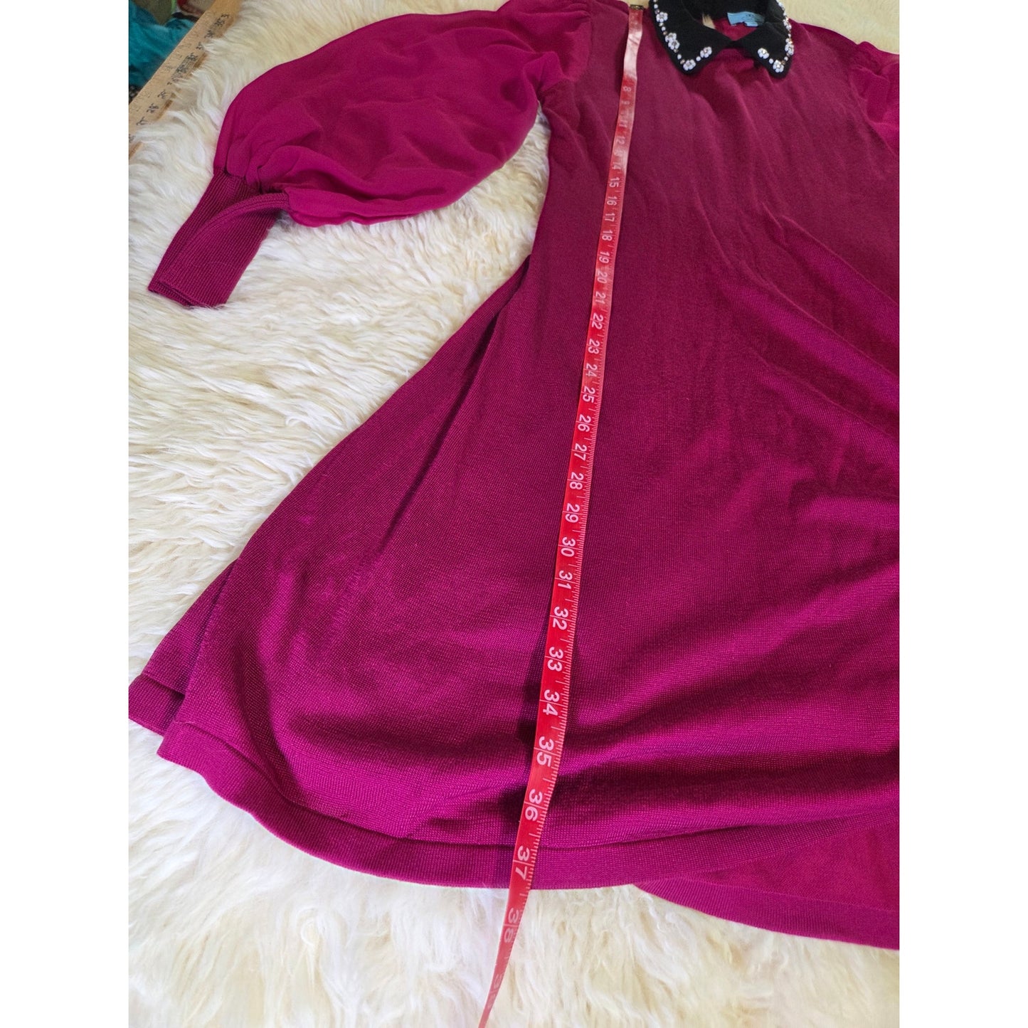 NWT Cece Pink fuchsia magenta sweater dress rhinestone Peter Pan collar