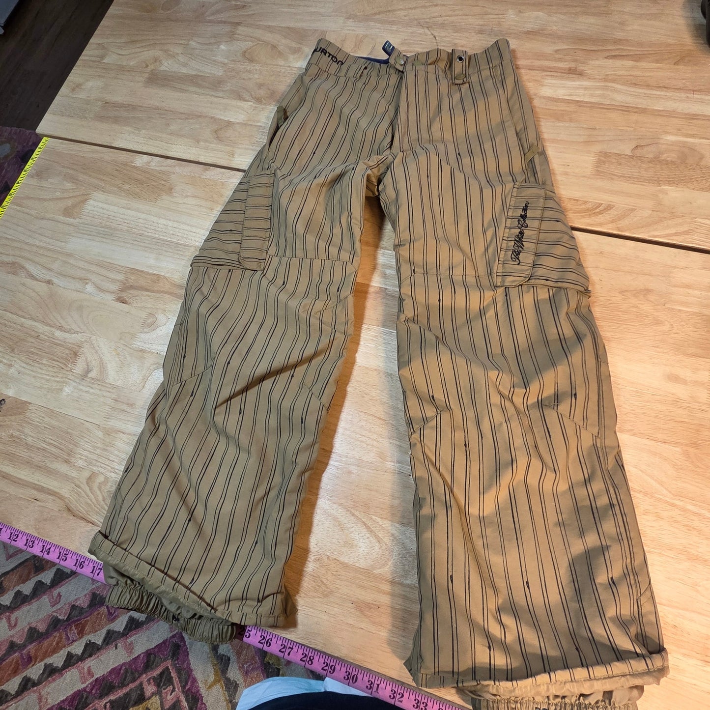 Burton Sean White Collection khaki pinstripe kids snowboard pants large pockets