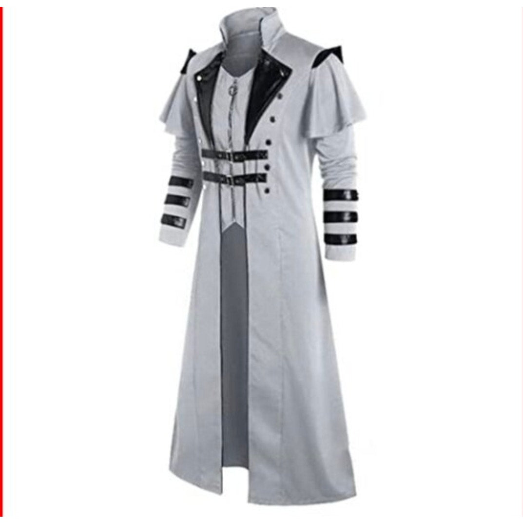 Steampunk Gothic Long Trench Coat Jacket Medieval Costume gray adult large