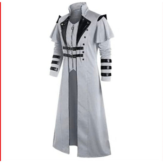 Steampunk Gothic Long Trench Coat Jacket Medieval Costume gray adult large