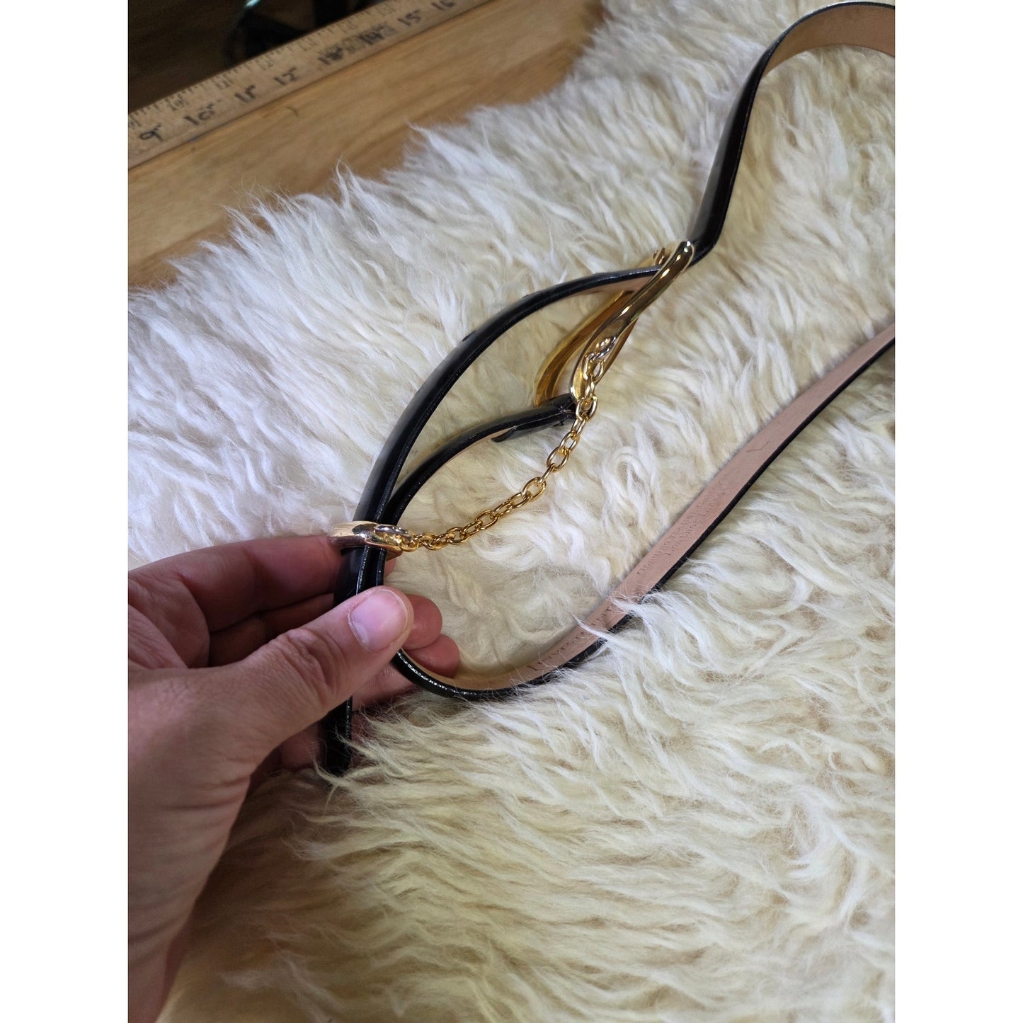 Investments large genuine Italian calfskin leather 39" length gold hardware