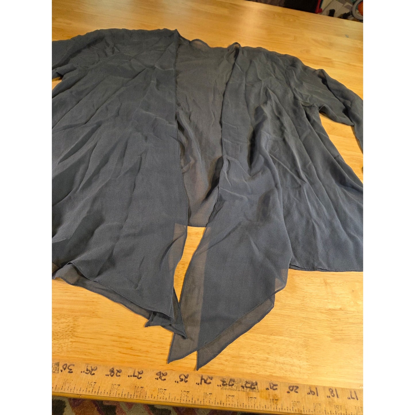 Navy Blue Silk Tissue Hem Long Sleeve Gauzy Cover-up Small