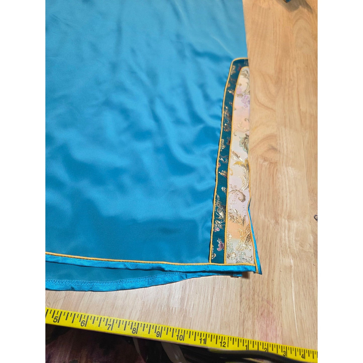 Turquoise blue Chinese traditional dress cap sleeve ornamental trim detail small
