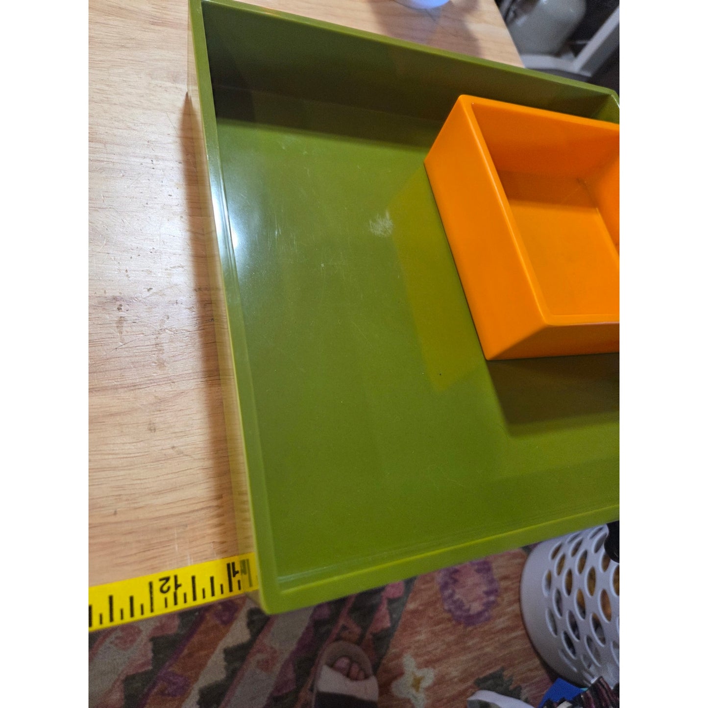 Vintage Serving Trey Set Maybe Bakelite Orange Green Square Nesting 11"