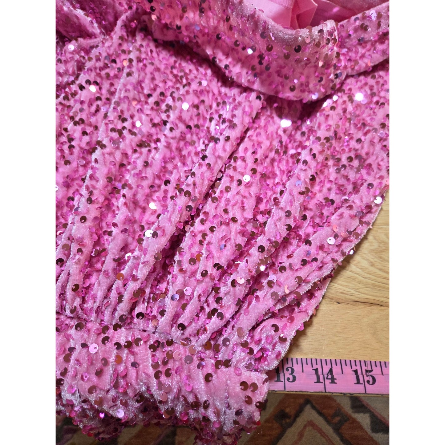 Faeriesty 1 shoulder Skater Mini Dress Elastic Waist Pink Velvet Sequin