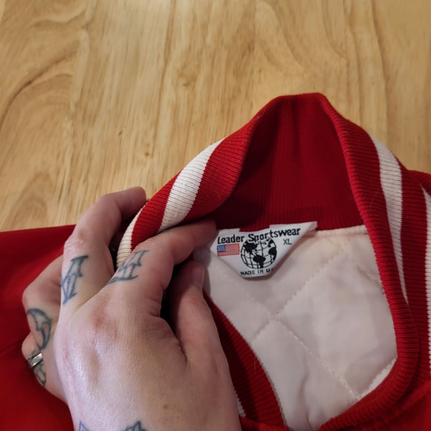 Vintage red Central City Wildcats softball coach jacket white detail 28" p2p