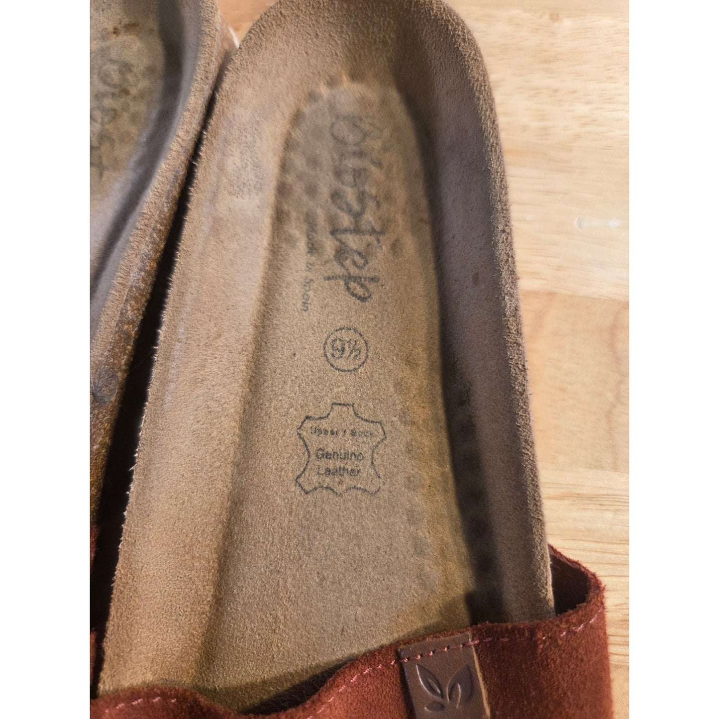 Biostep Genuine Suede Brown Leather Cork Sole Slides Size 9.5 Lots of life left