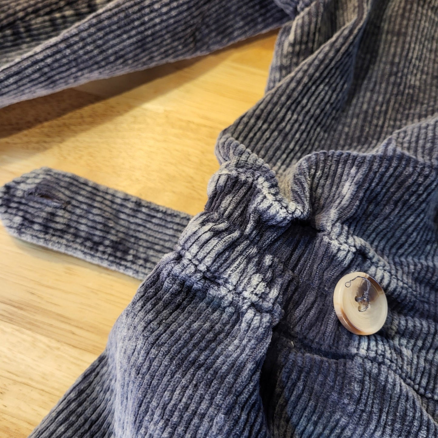 POL Blue Corduroy Long Sleeve Button Front Shorts Jumpsuit Elastic Waist Zip