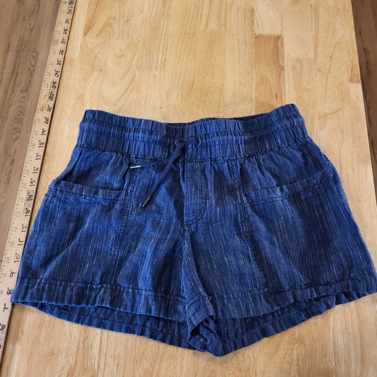 Athleta Blue Cotton Elastic Waist Shorts Pockets Medium 32" Waist