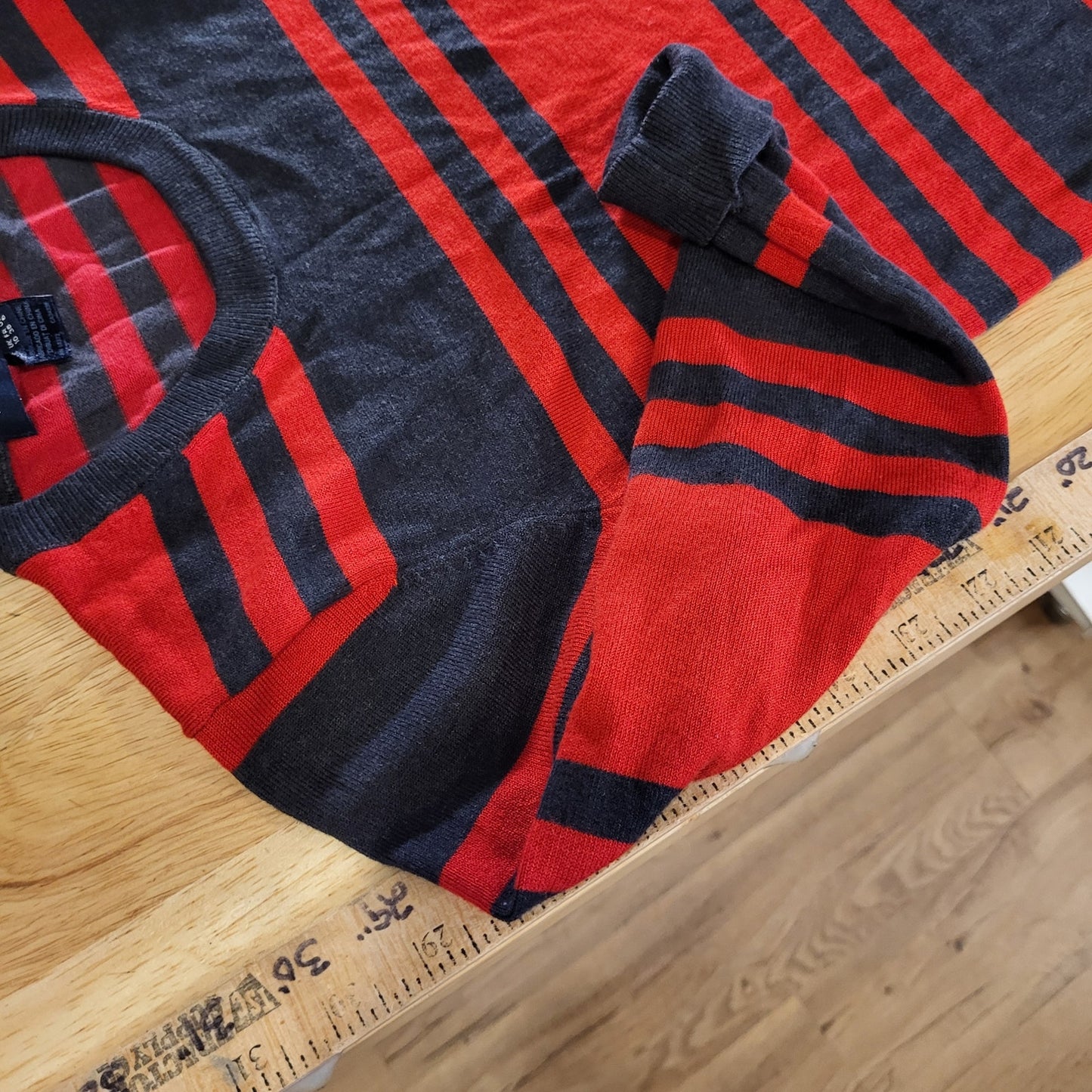 French Connection Red & Gray Striped Long Sleeve Mini Sweater Dress Bodycon Sm