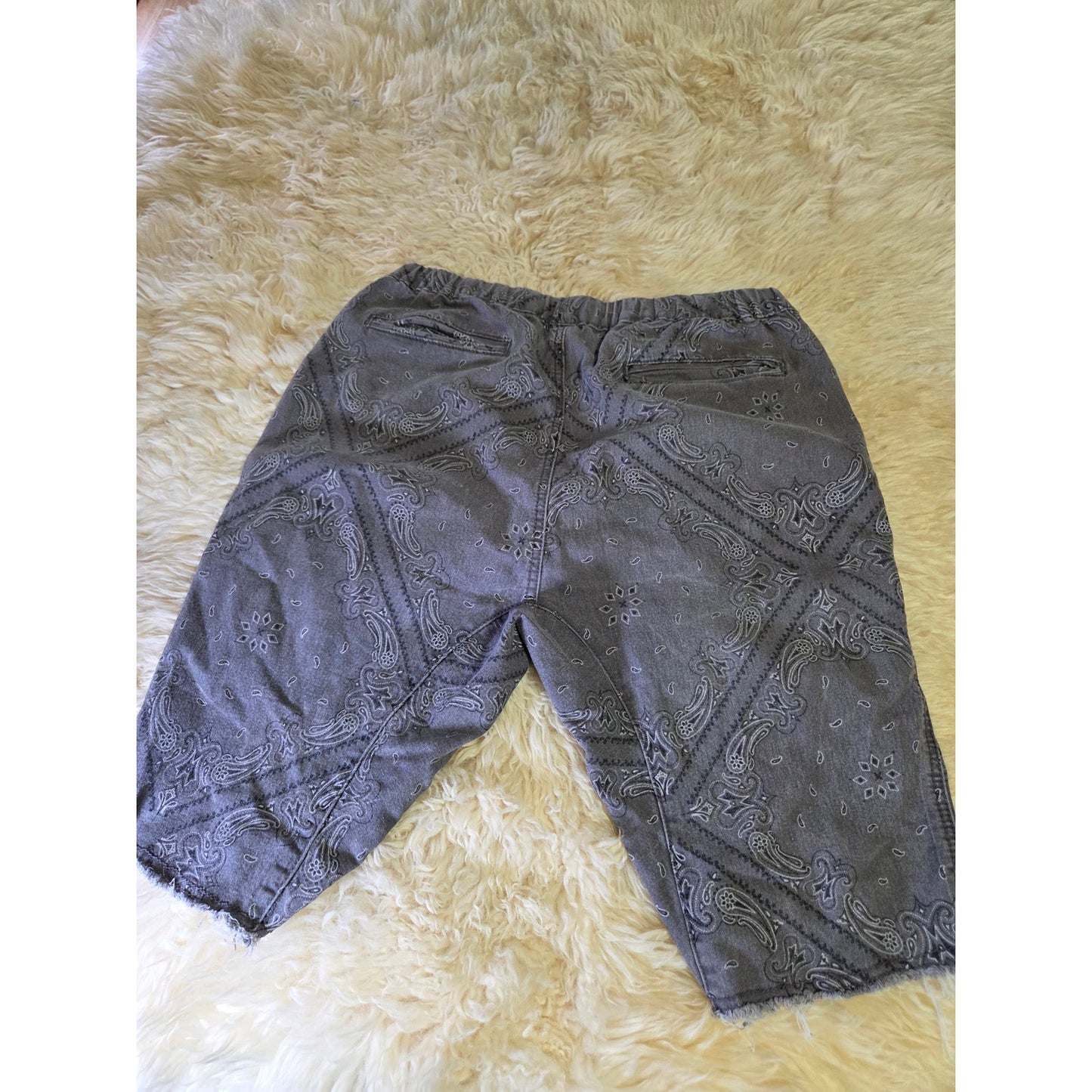 Blacksmith GRAY Paisley Harem cut JEAN shorts elastic waist tie crop distress