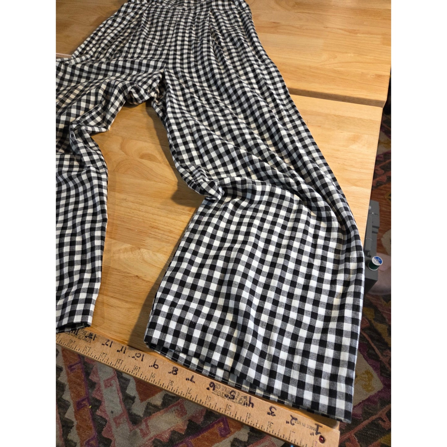 Boston Proper Black & White Gingham Sleeveless Princess Neckline Linen Jumpsuit