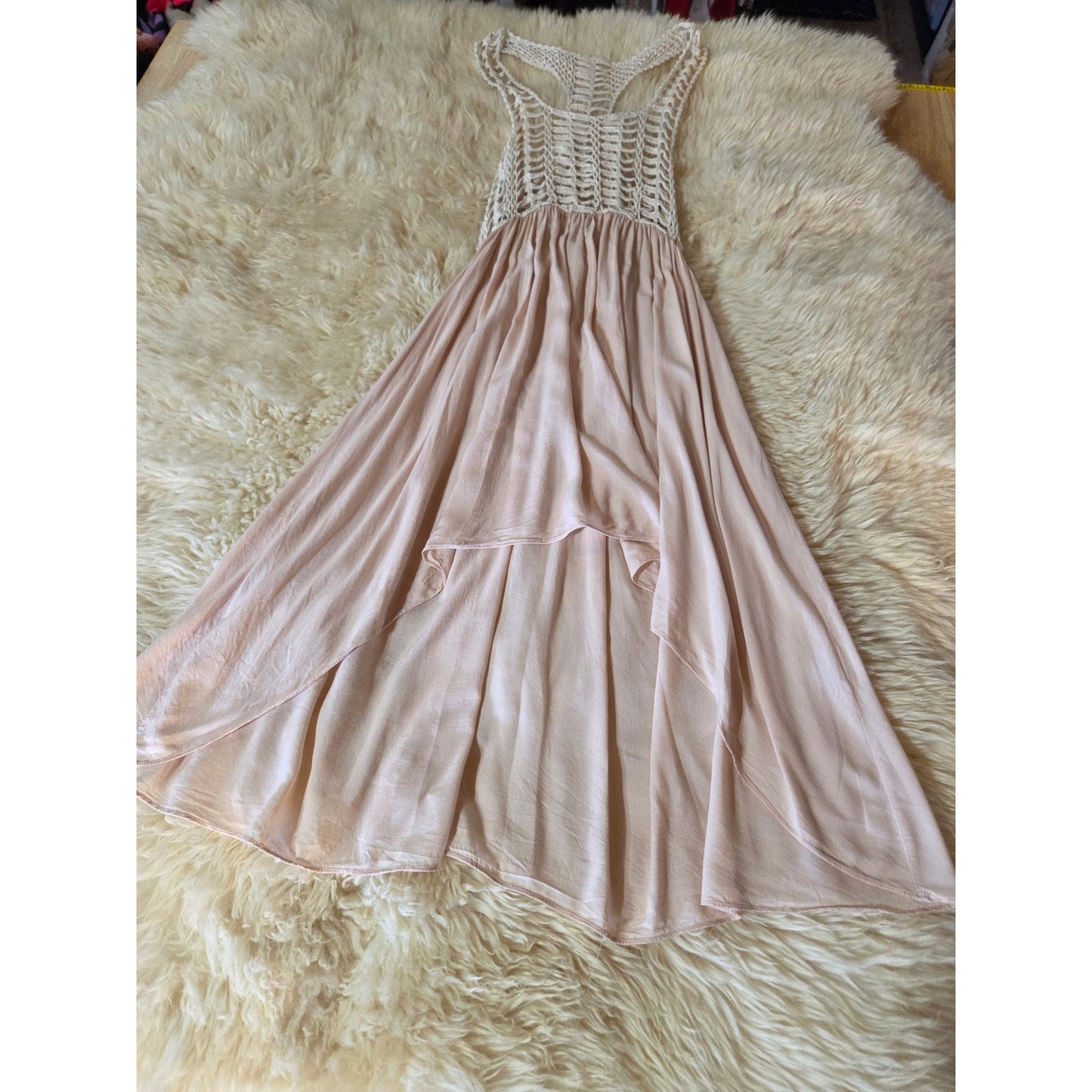 Millau rayon blend pink Satin dress crochet top tank sleeveless medium
