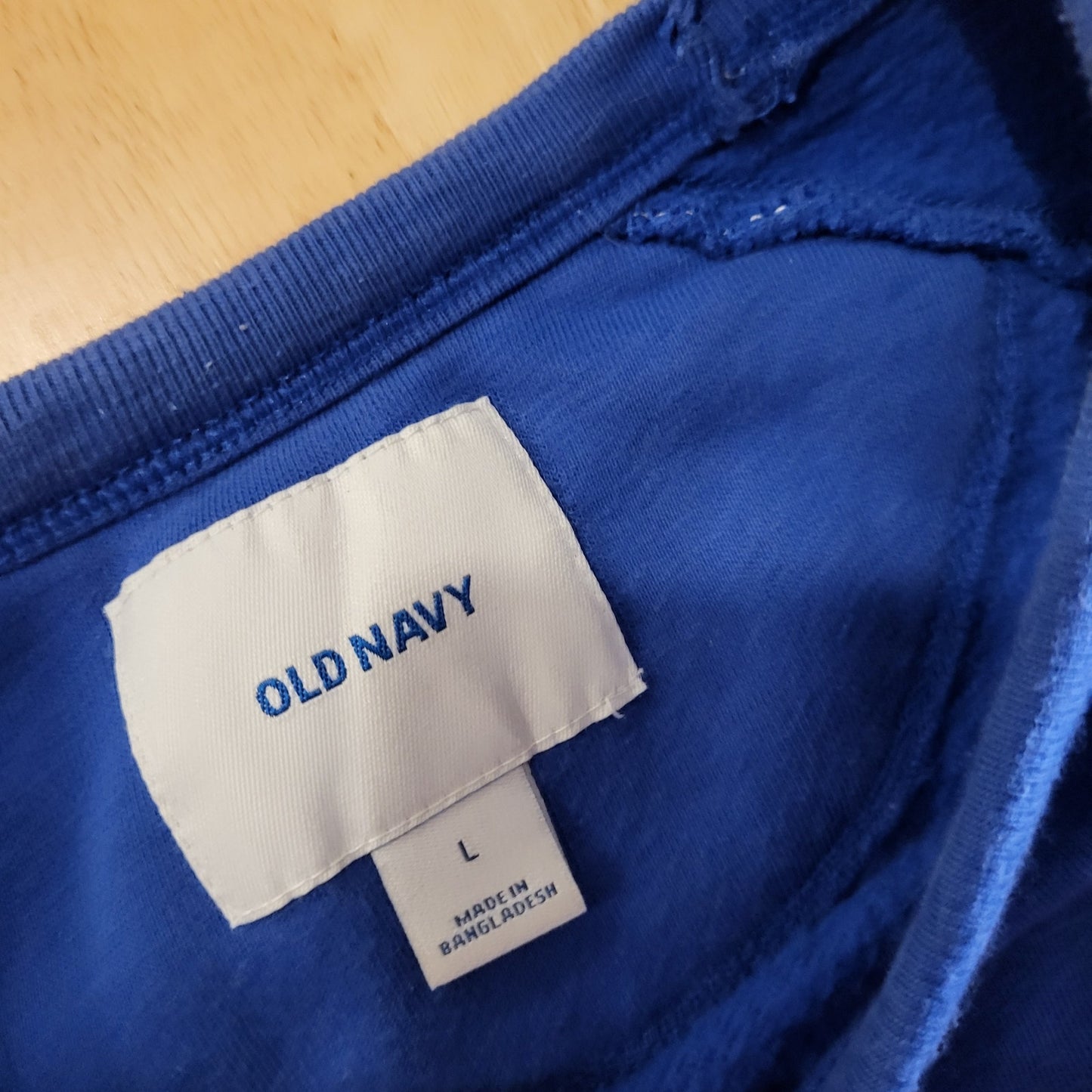 Old Navy Blue Sporty "FAR OUT" Crew Neck Sweatshirt Arm Stripe Detail red white
