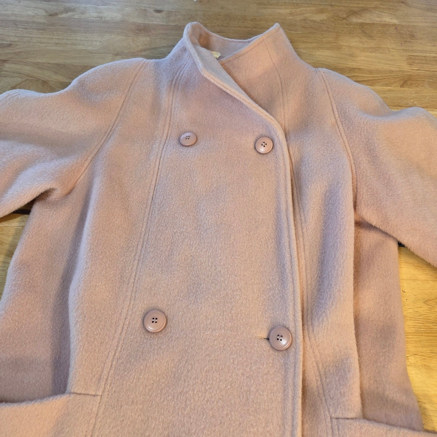 Leaventhal Kingston New York pink vintage wool midi jacket large shoulder pocket