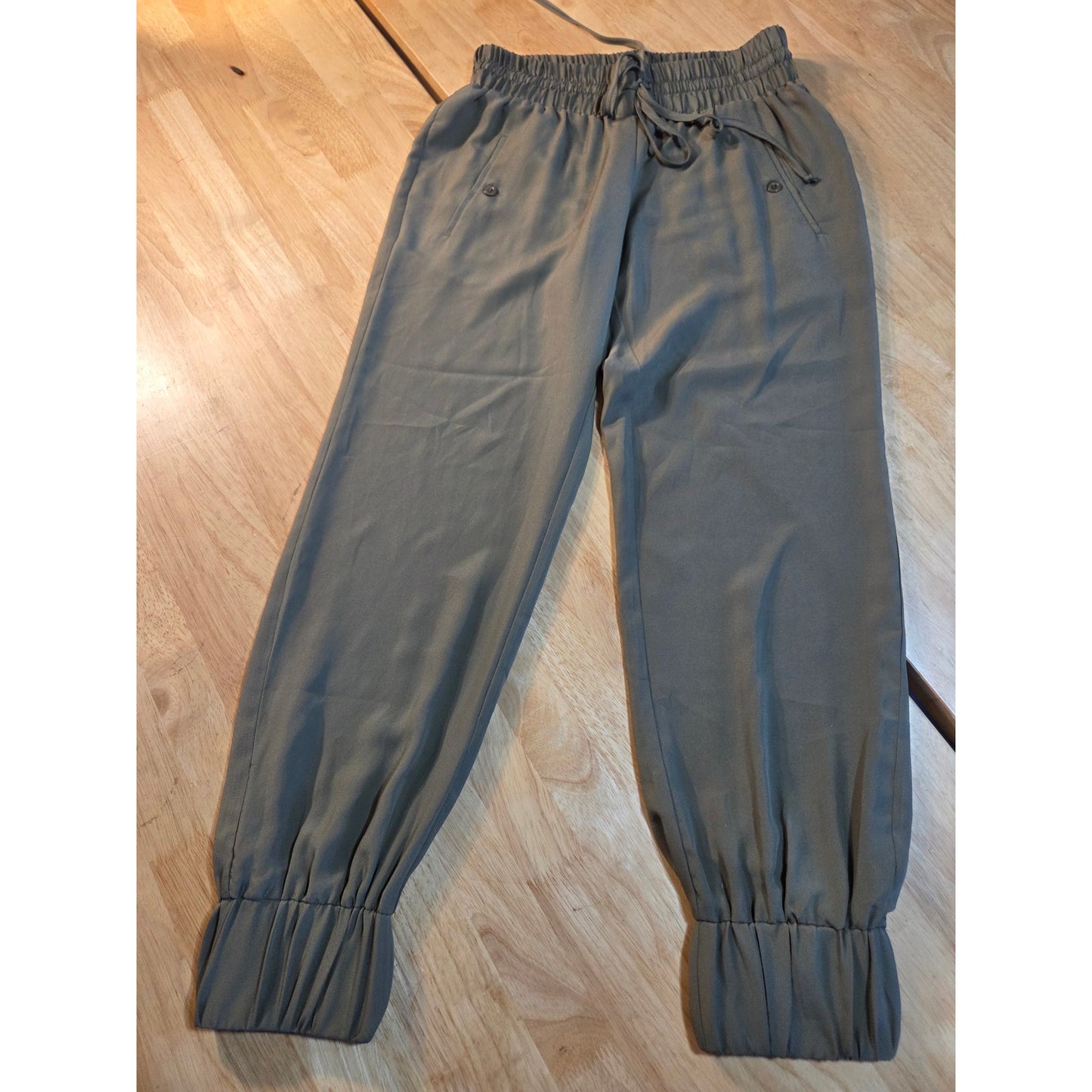 BCBG army green elastic waist jogger nylon small tie pockets