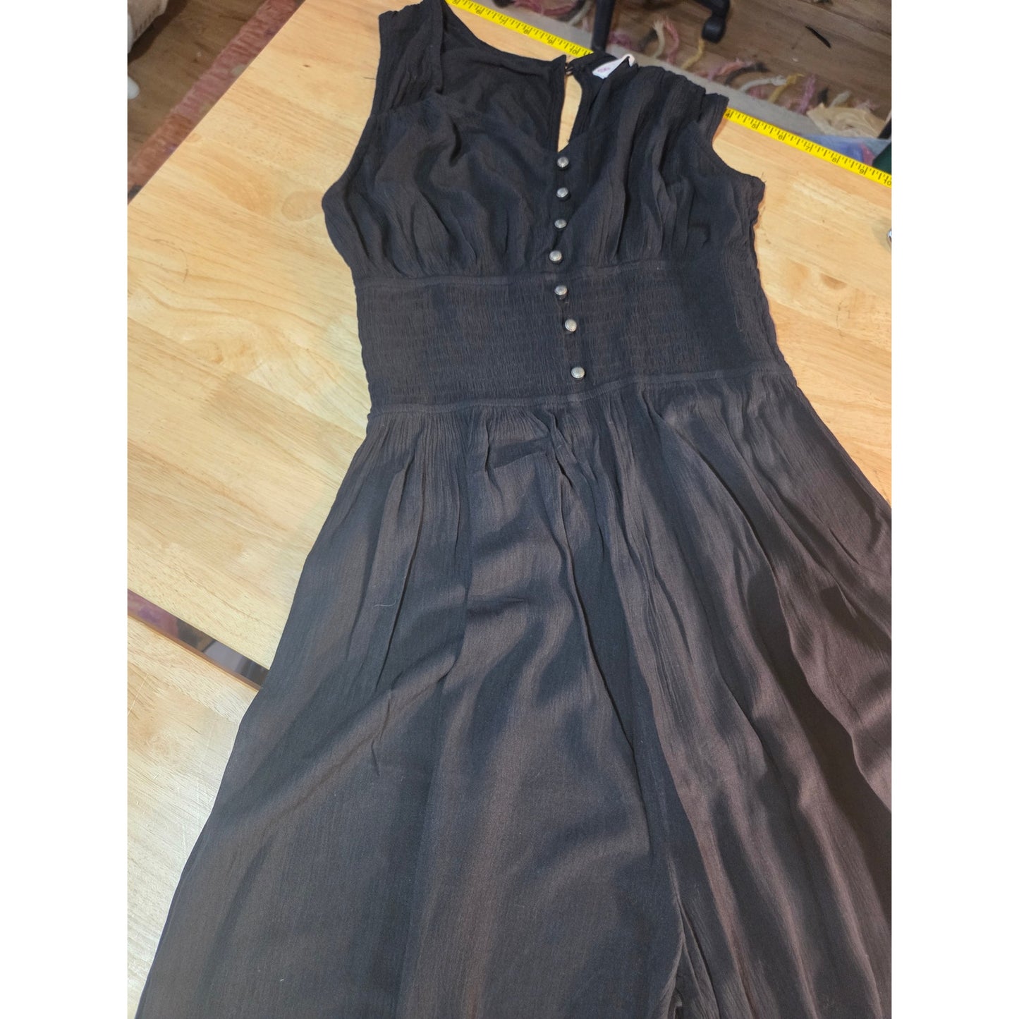 SO brand black wide leg jumpsuit elasticated waist sleeveless button Pockets LG