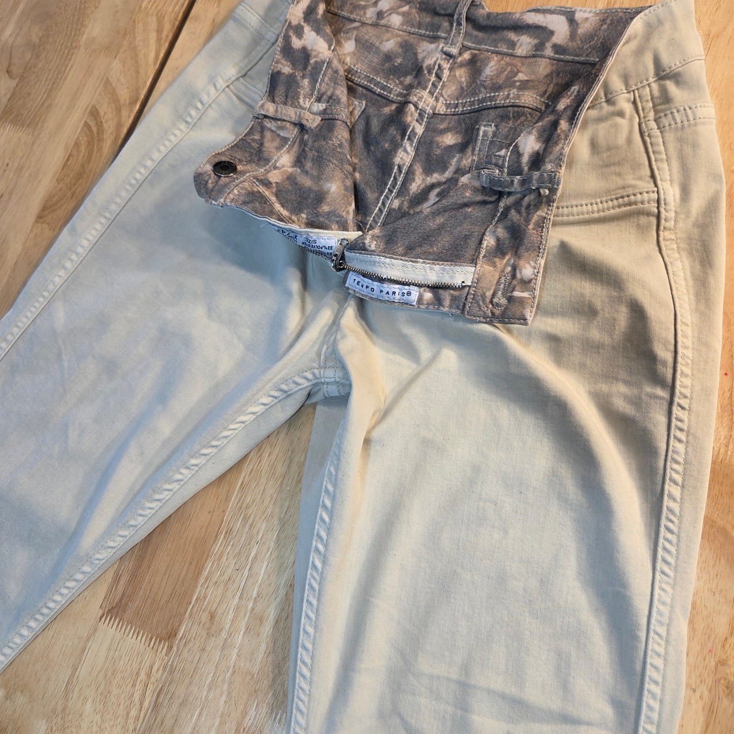 Tempo Paris Cotton Blend XL/42 Reversable Khaki Animal Print Straight Leg Pants