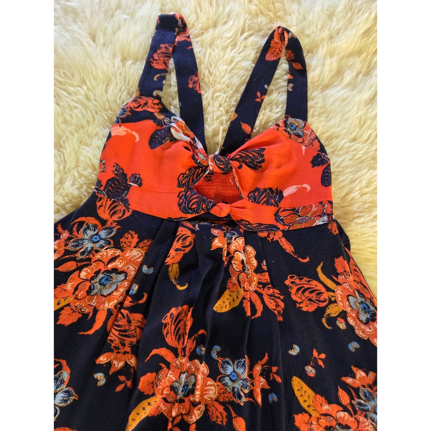 Free People blue orange sleeveless floral dress cut out detail mini short xs