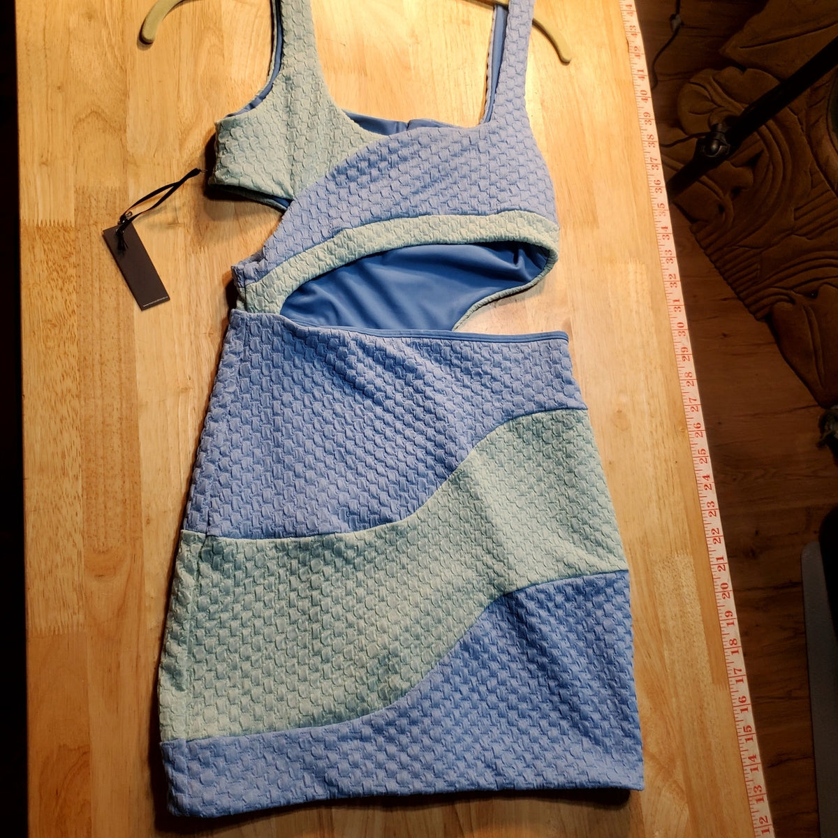Lovers and Friends Blue Waffled Two Toned Swim Dress Bodycon Sleeveless Small