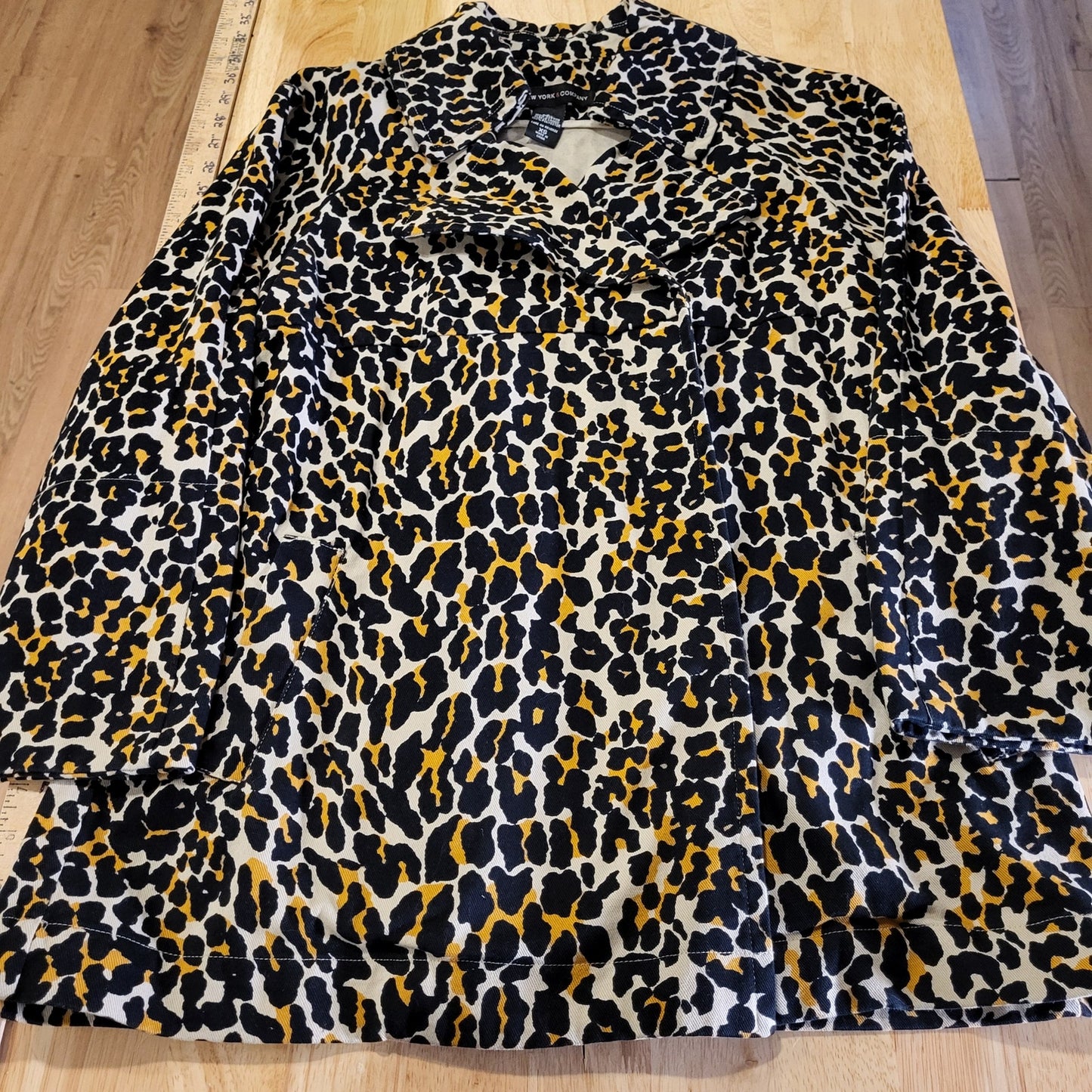 New York & Company 100% cotton leopard print midi  coat jacket denim x-small