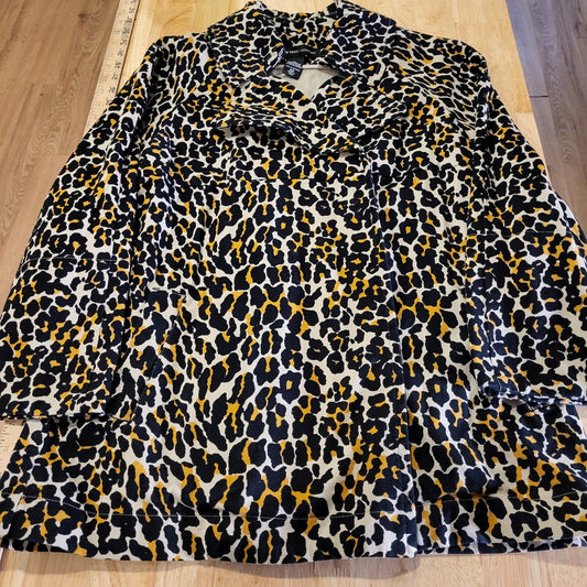 New York & Company 100% cotton leopard print midi  coat jacket denim x-small