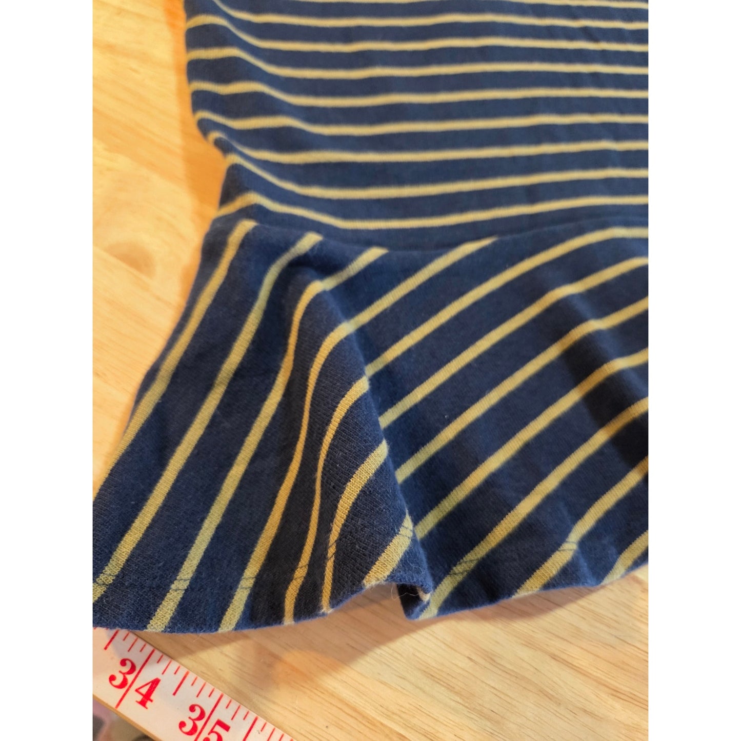 Paper tree organic cotton 10 jersey knit long sleeve navy blue stripe ruffle hem