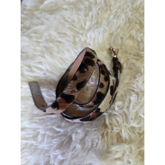 Leopard print calfskin belt half inch gold Hardware 42" Long