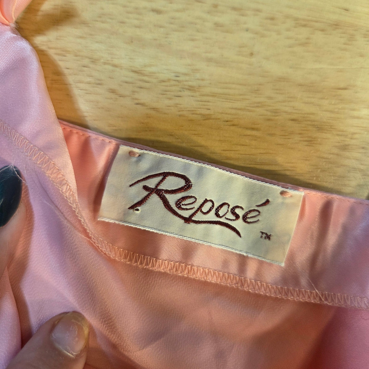 Repose vintage pink Satin nightgown spaghetti strap Pearl button detail large