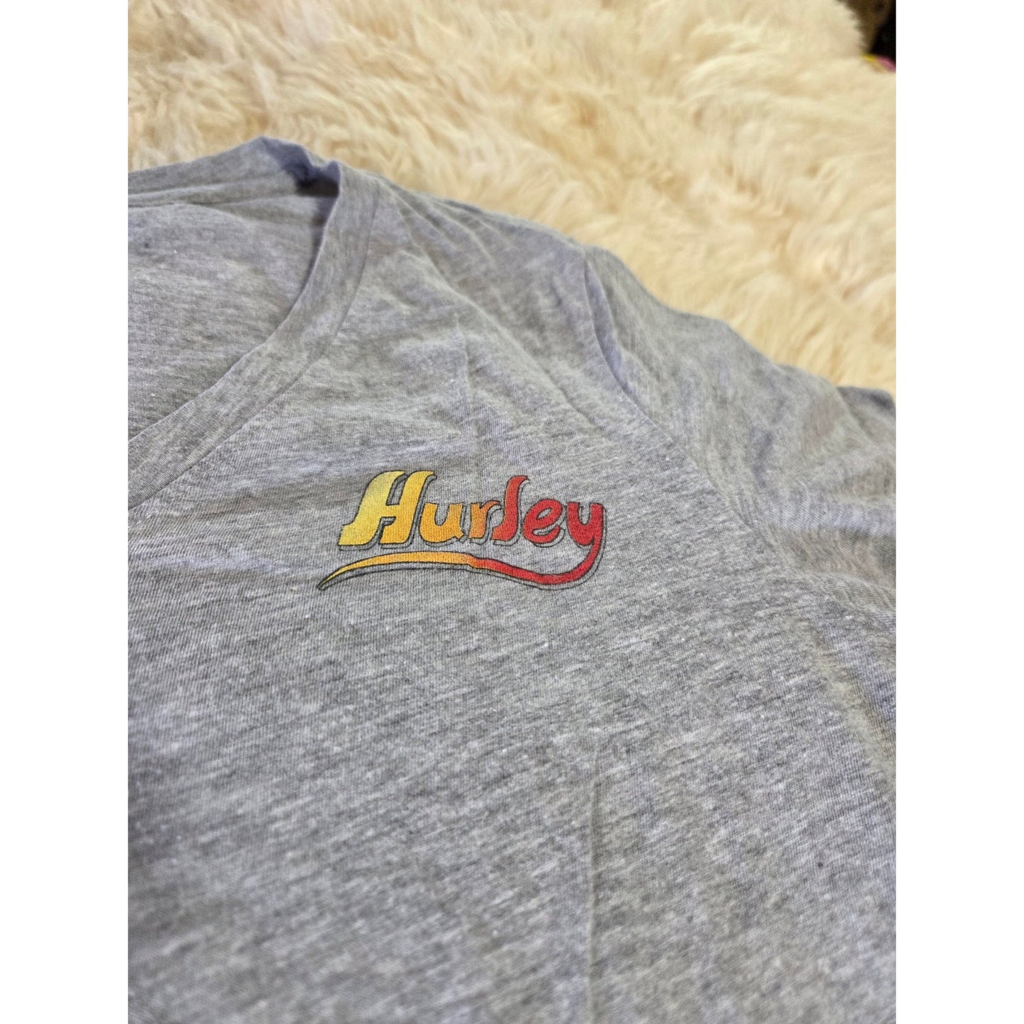 Hurley Heather Gray V-neck t-shirt floral Graphic Small