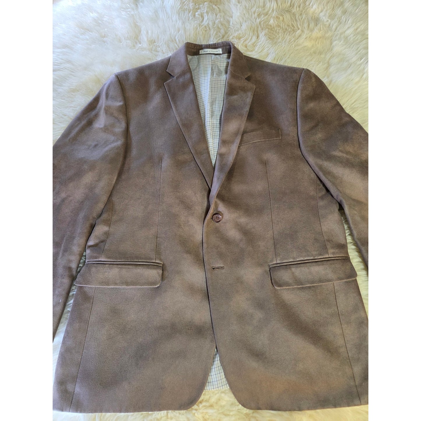 Polo Ralph Lauren Beige Microsuede Sport Coat Blazer Leather Feel 23" p2p 30" lg