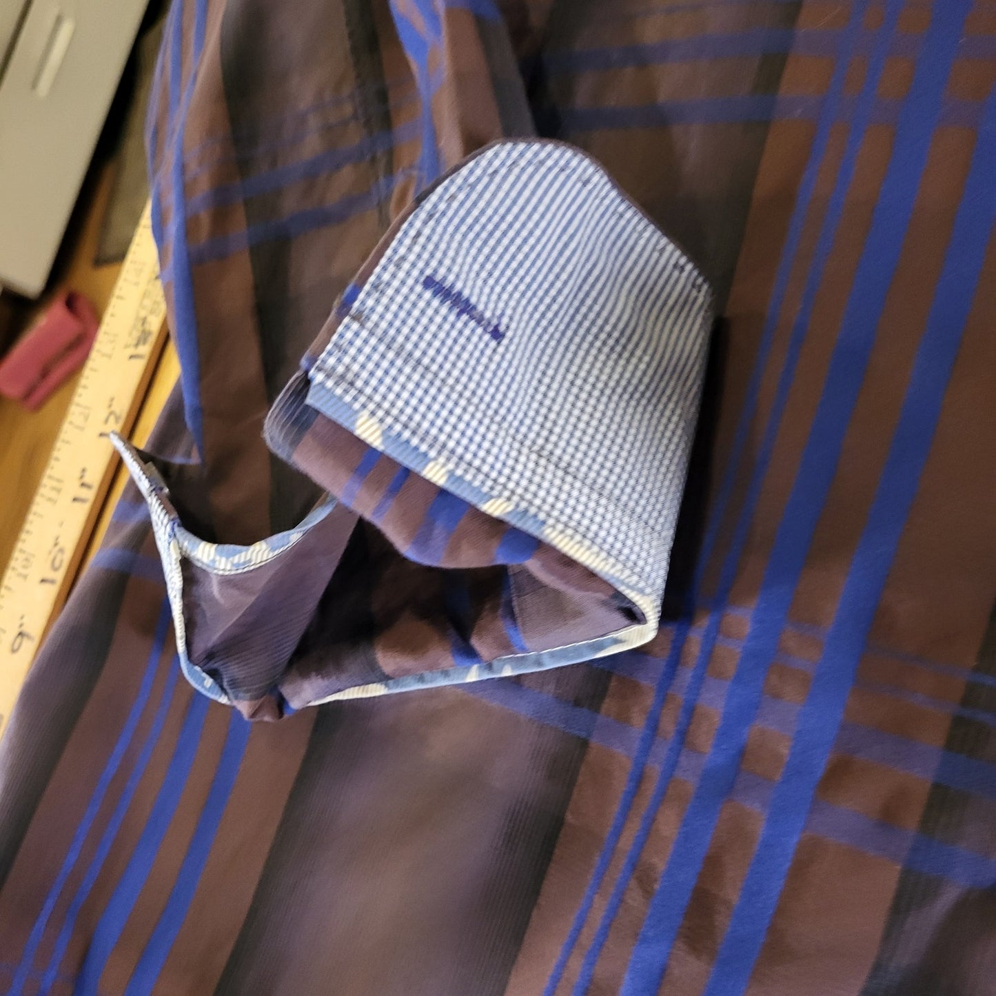 Tommy Bahama Blue Purple Plaid Men's Button Down Collared Contrast Cuff