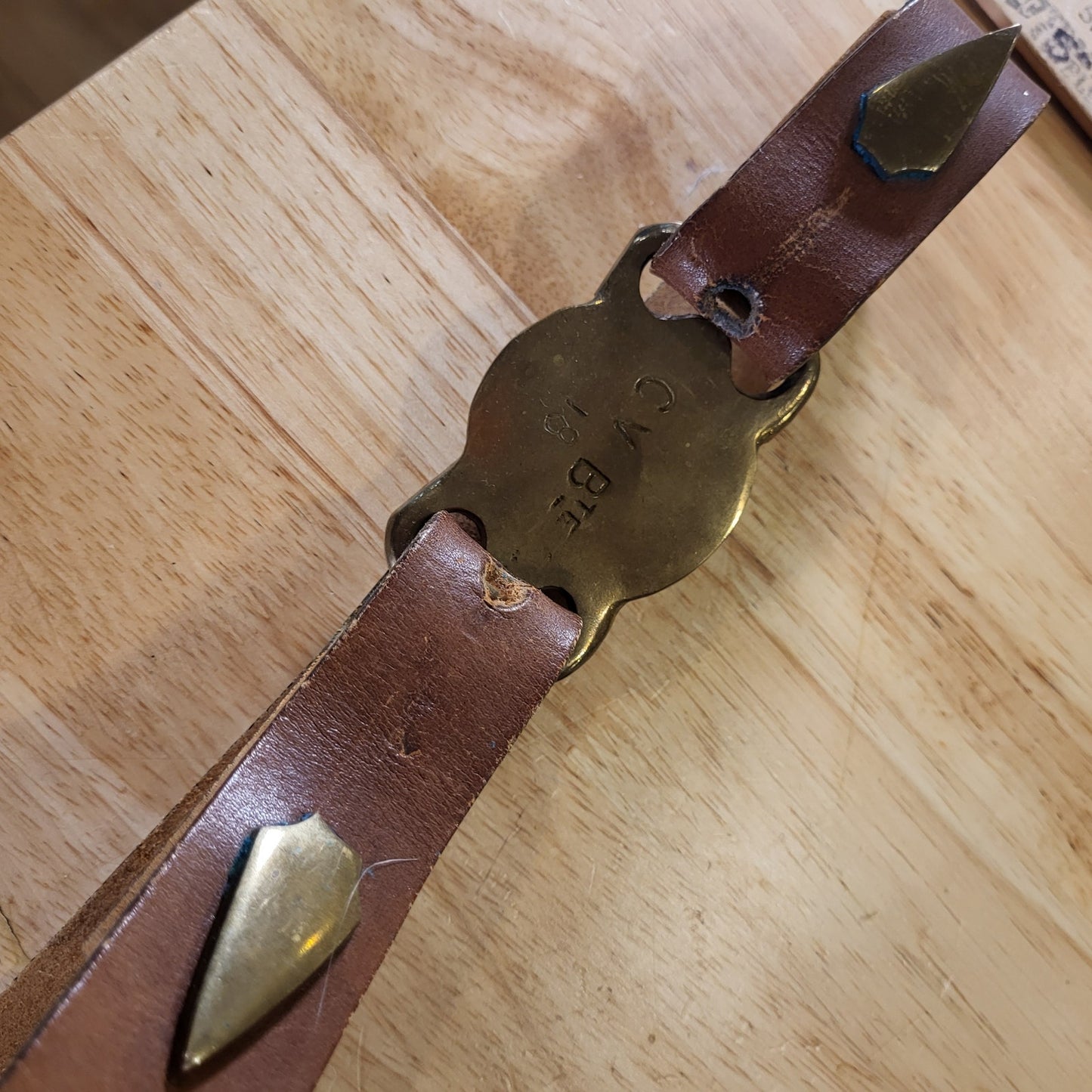 Vintage Antique Trench Art Military Belt Buckle Leather Army 34