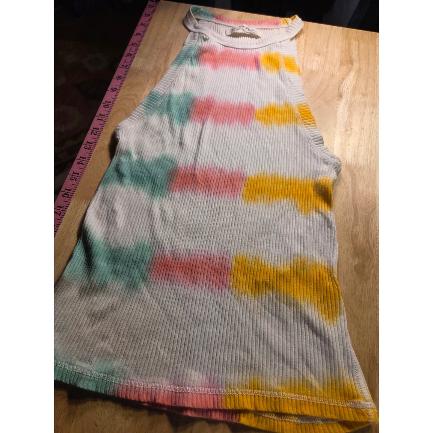 Free People Rainbow Tie Dye Strip Ribbed Knit Jersey Tank Top 12"p2p L
