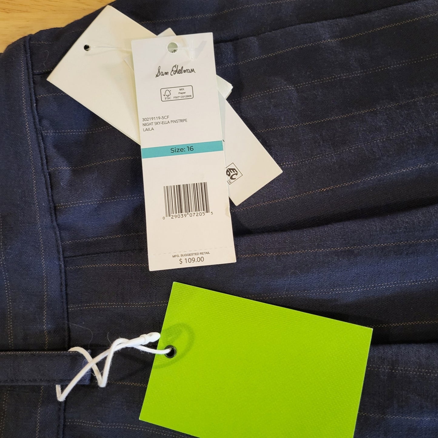 Sam Edelman Laila Pants Pinstripe Elastic Waist Pockets Viscos Nylon Size 16