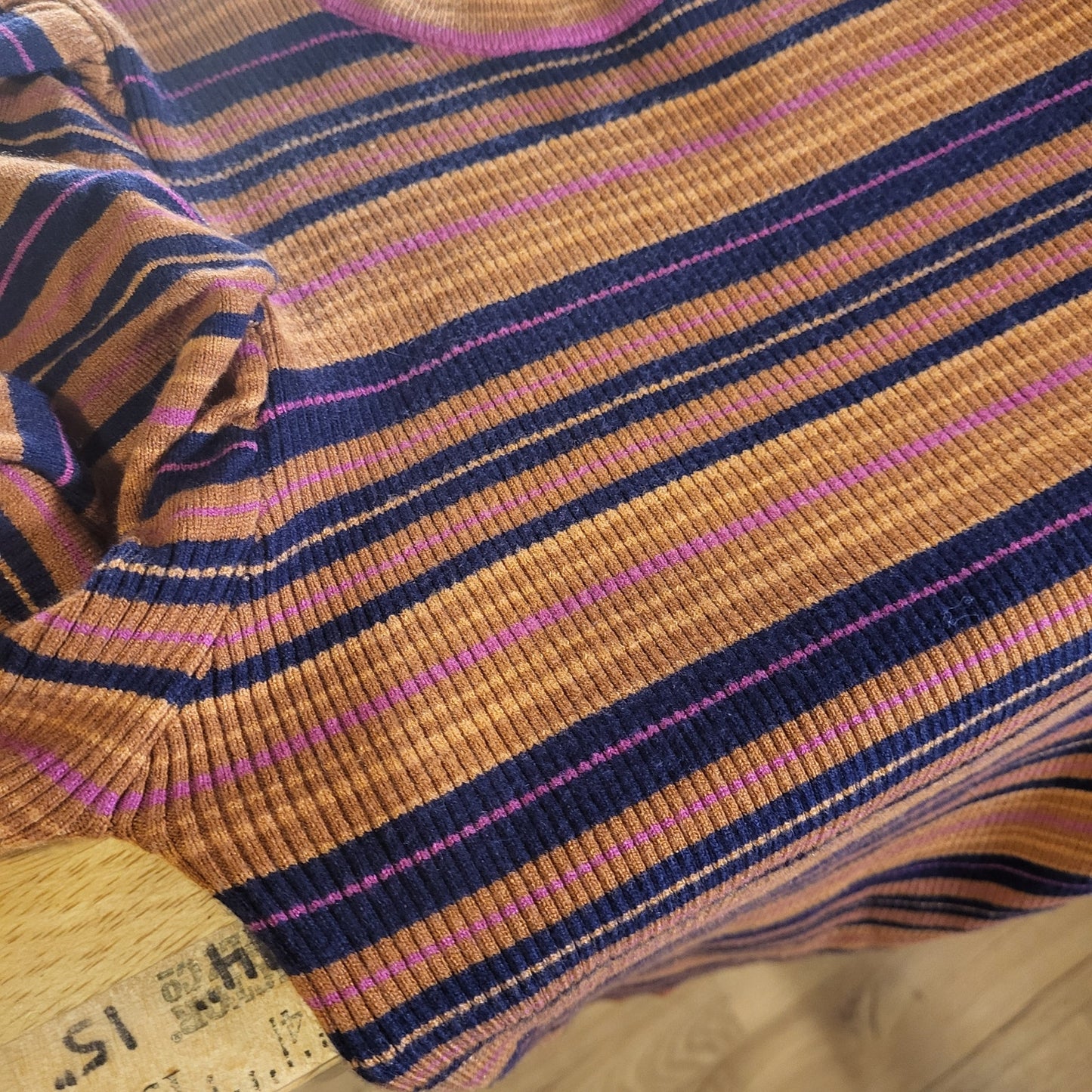 Flying Tomato Retro Orange Purple Striped Sweater Puff Long Sleeve Viscose Large