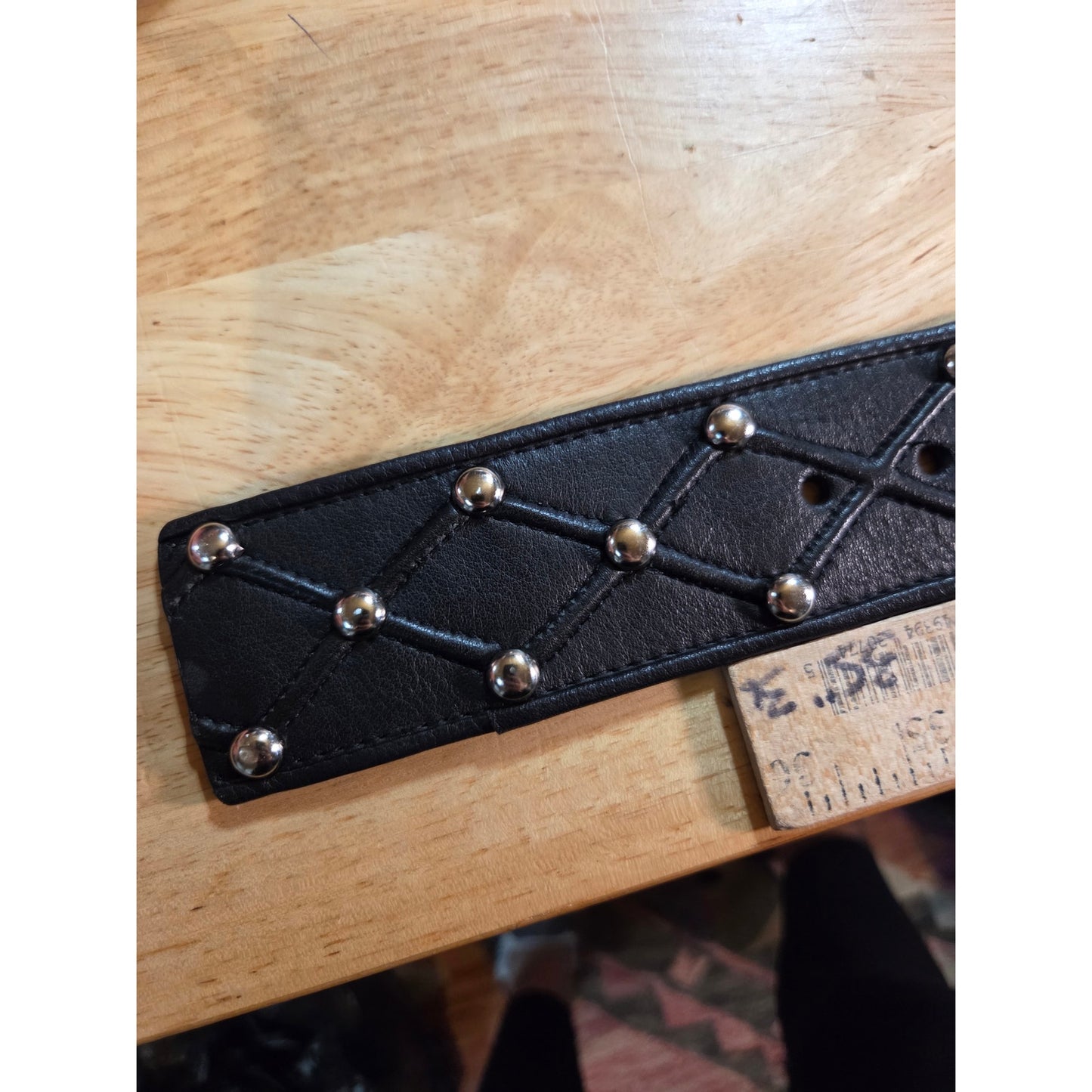 Black studded 2 in wide belt silver toned Hardware 40"