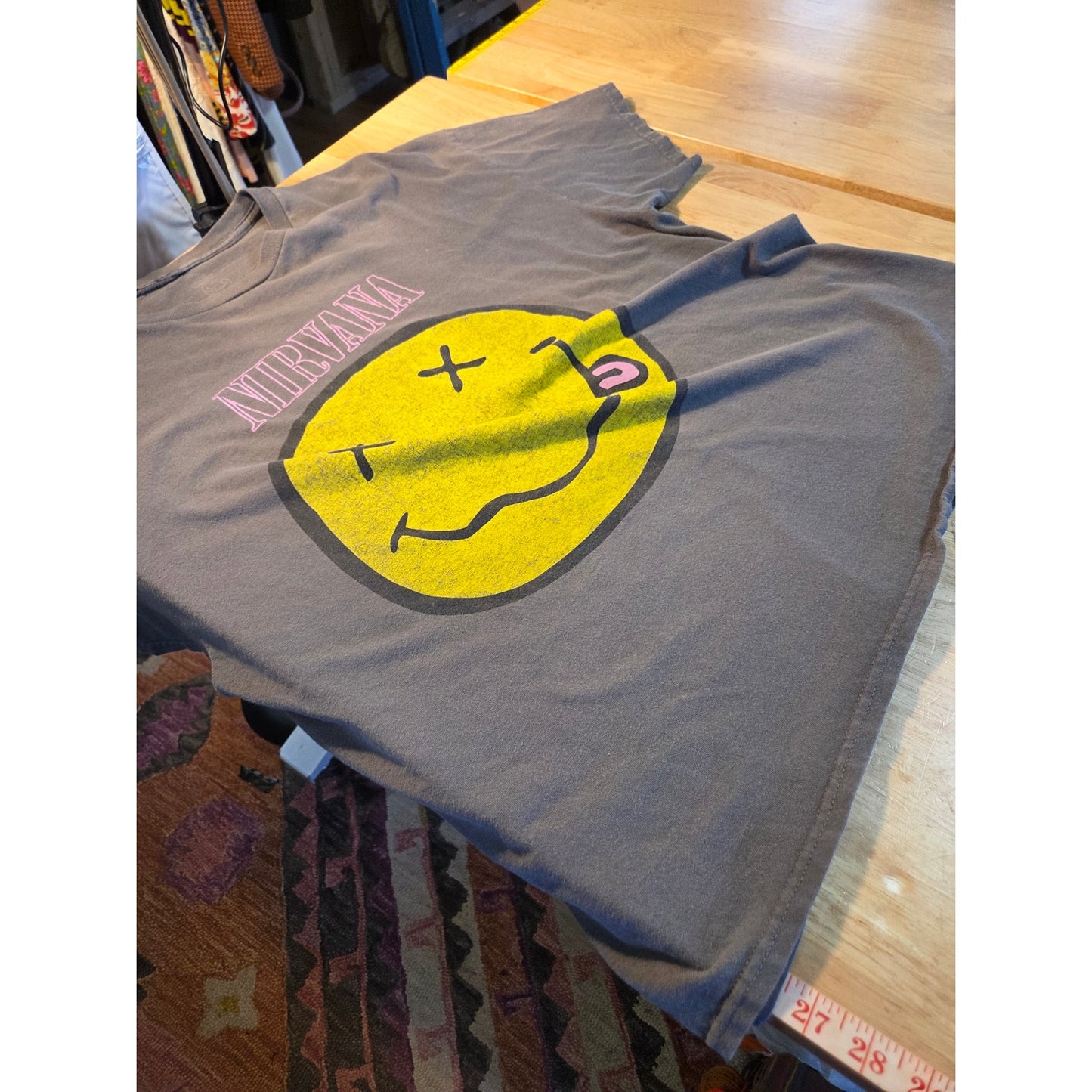Nirvana Smiley Face T-shirt Gray 100% cotton extra large t-shirt