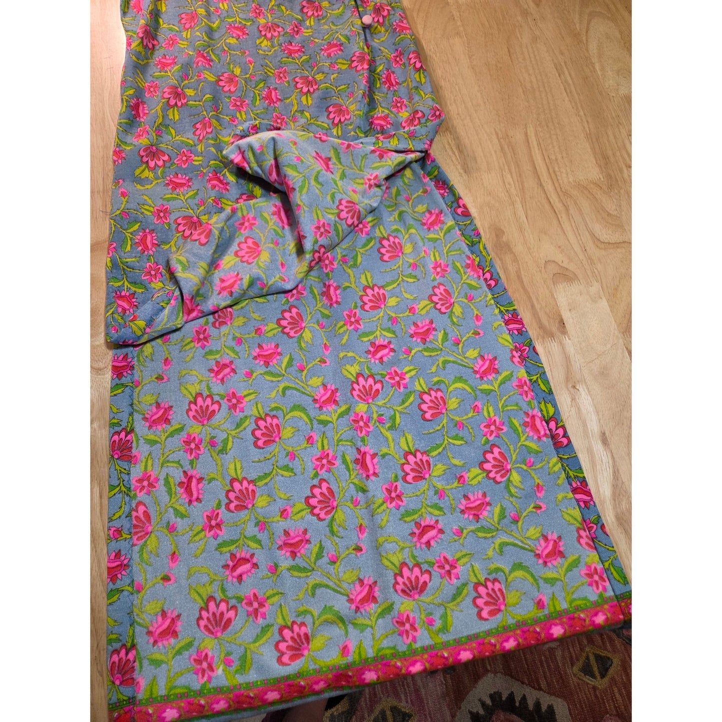 Vintage Chinese Style Hand Finished Neon Pink Blue Floral Sleeveless Maxi Dress