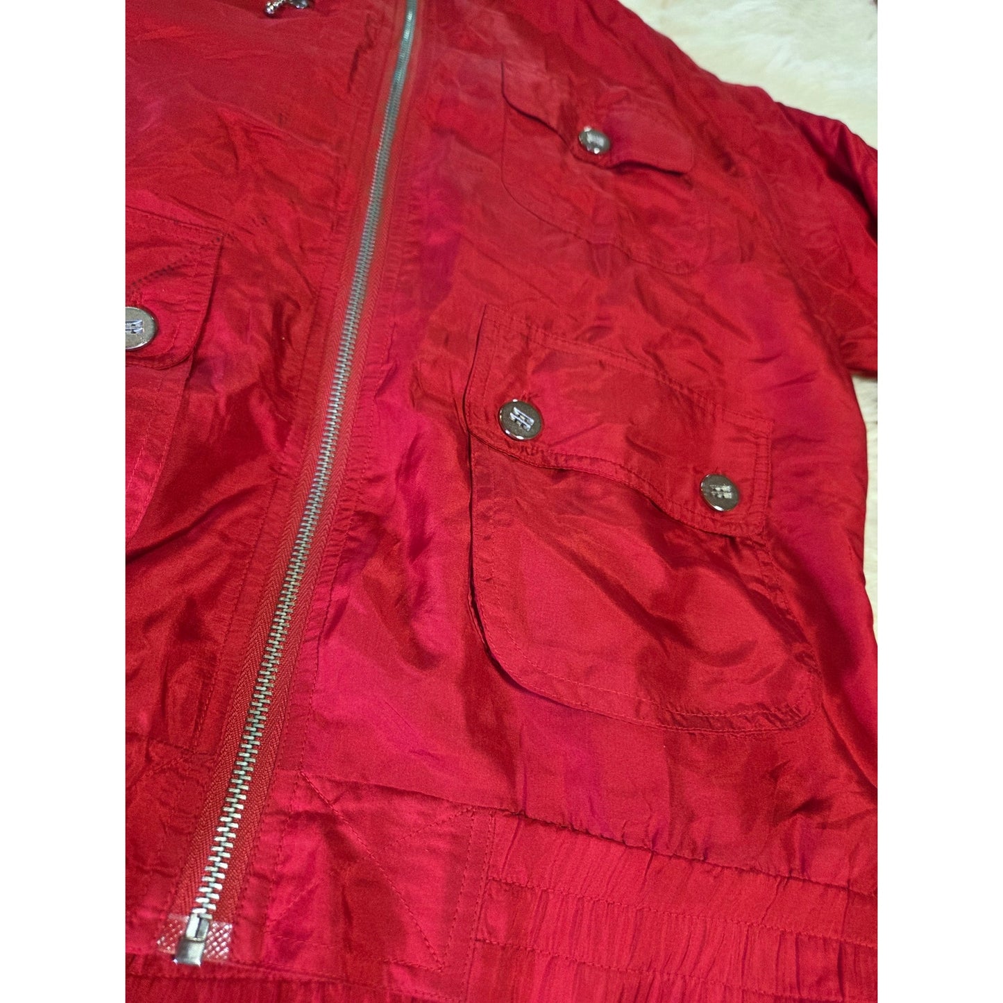 Vintage Silk Saint John's Bay SILK red Wind Breaker waffle Heather cuff P Small