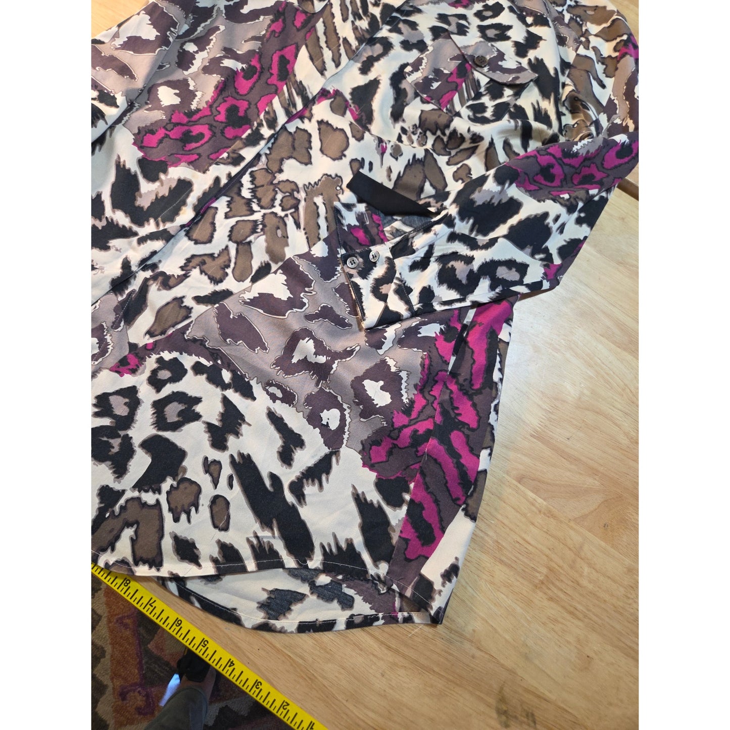 Silk culture size large 100% silk collared blouse colorful purple leopard print