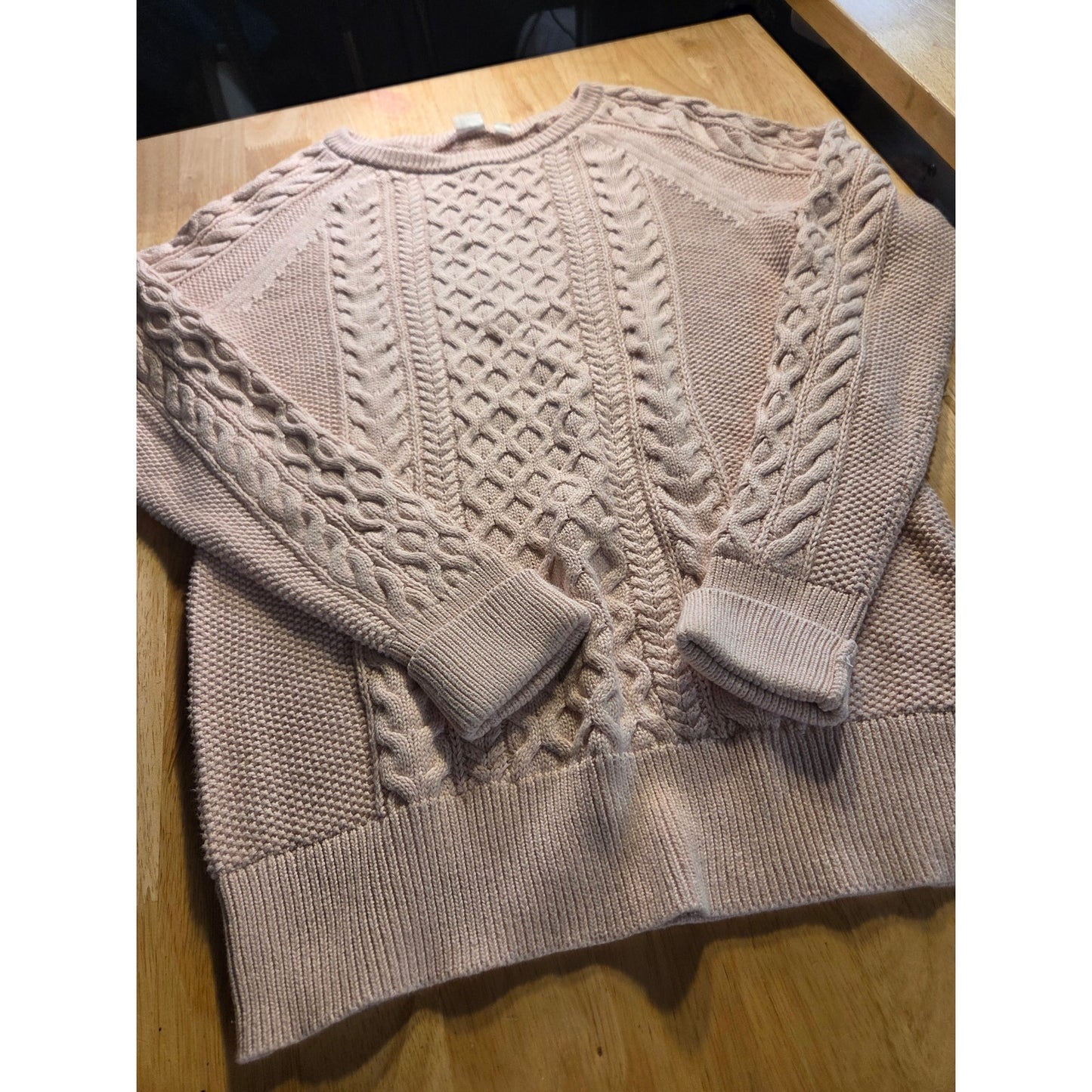 Gap Vintage Baby Pastel Pink Cable Knit Sweater Beautiful Petite Sm 100% Cotton