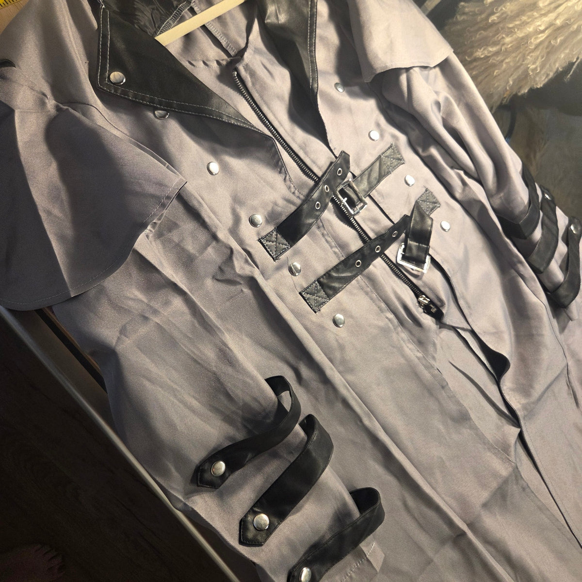 Steampunk Gothic Long Trench Coat Jacket Medieval Costume gray adult large