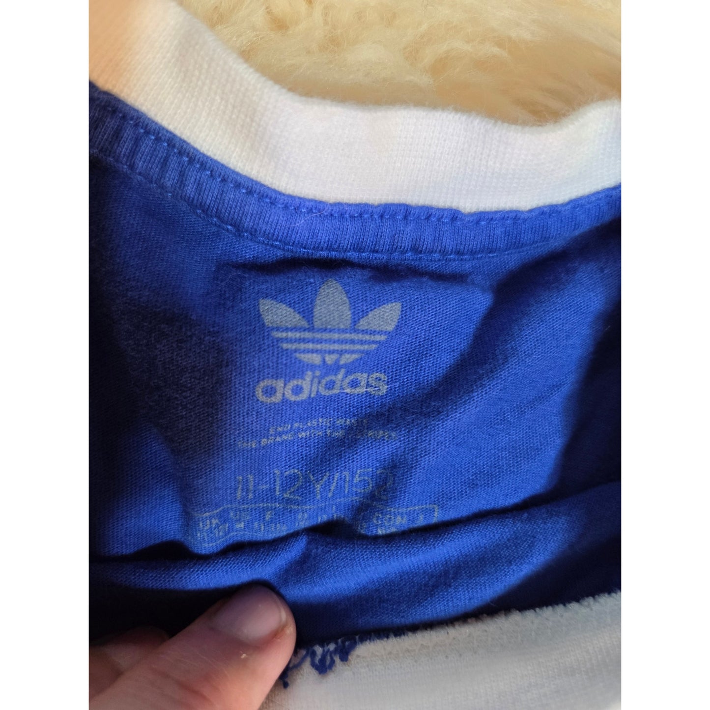 Vintage blue short sleeve adidas Originals t-shirt shoulder stripe red 11-12y
