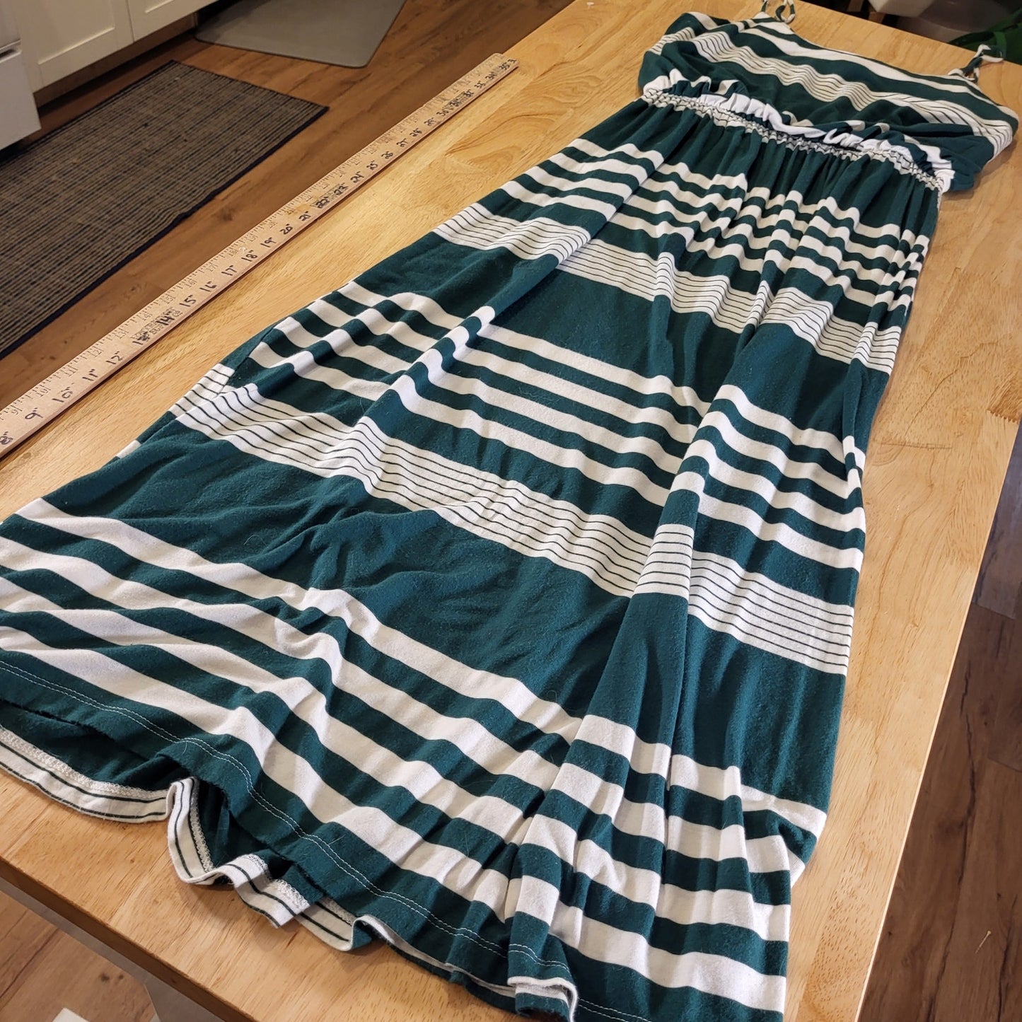 Espresso Green Striped Rayon Jersey Knit Tank Maxi Dress Stretch Summer L