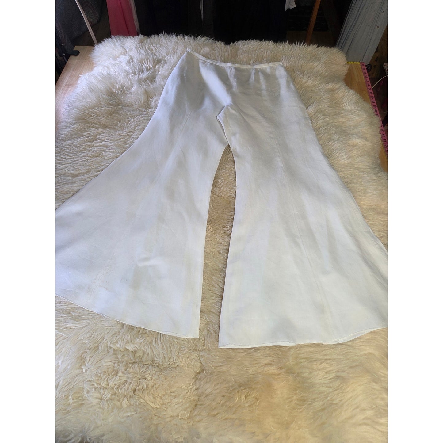 Worth size 8 100% Linen Fully Lined Wide Leg Bell Bottom Pants small stain leg