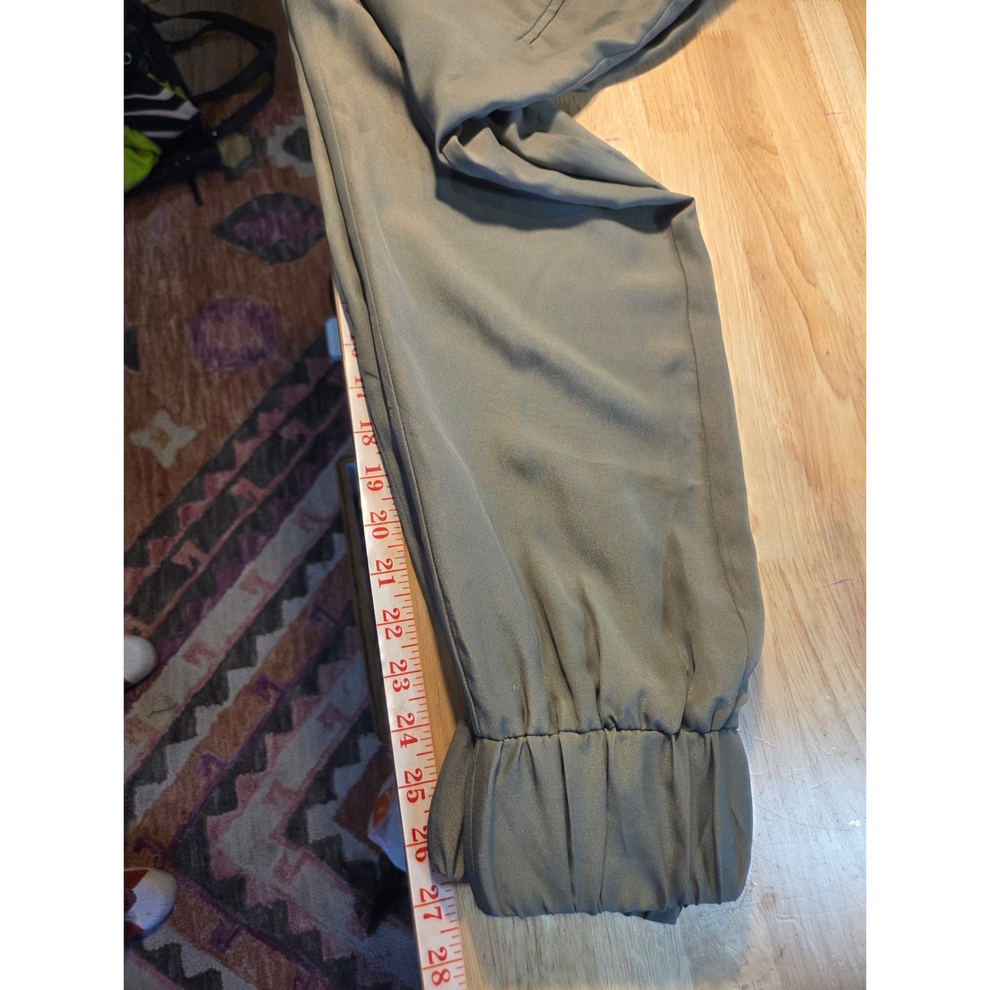 BCBG army green elastic waist jogger nylon small tie pockets